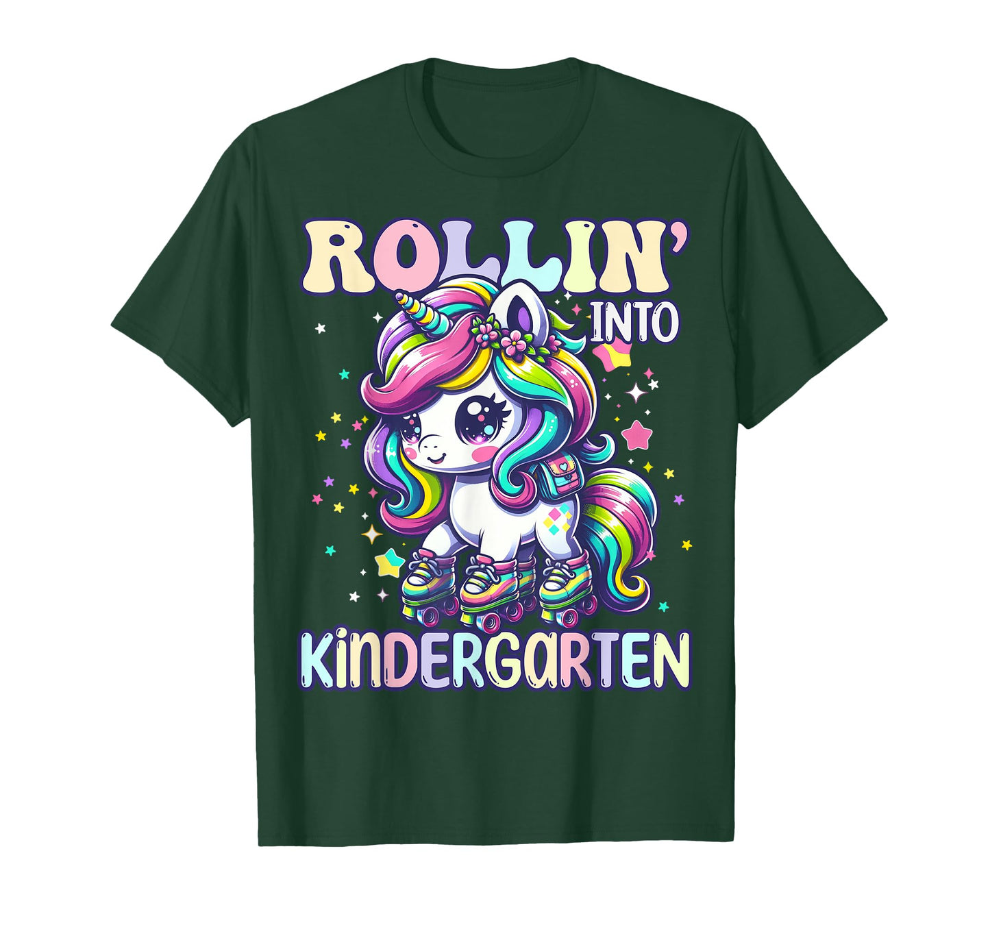 Kindergarten Back To School First Day Girls Rollin Unicorn T-Shirt