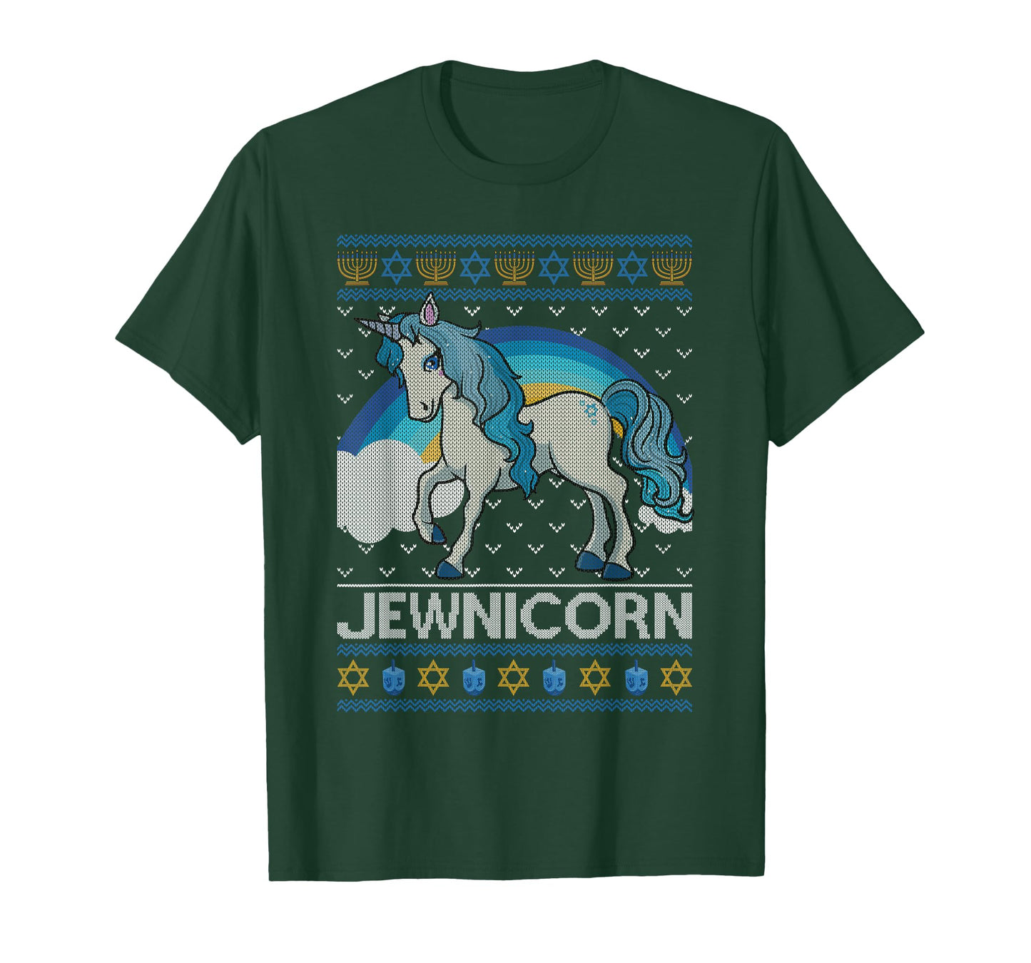 Funny Jewnicorn Jewish Unicorn Menorah Ugly Hanukkah Sweater T-Shirt