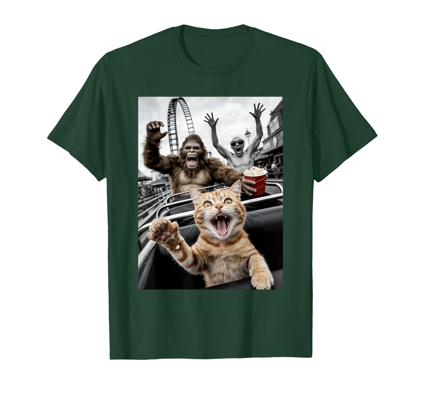 Funny Cat Selfie Bigfoot Alien Roller Coaster Men Women T-Shirt
