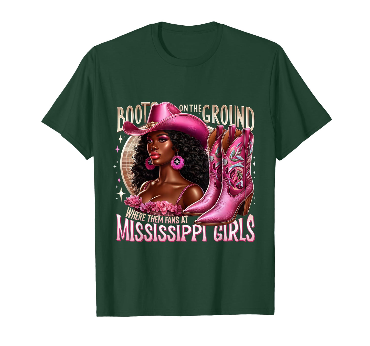 Mississippi Girls Boots on the Ground Melanin Cowgirl T-Shirt
