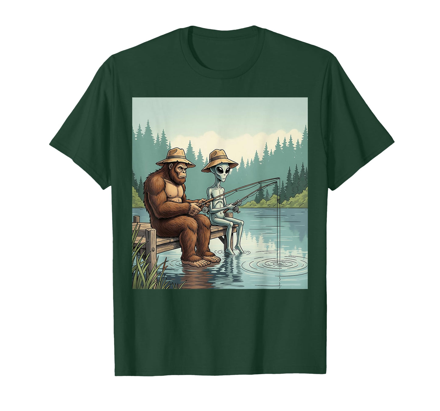 Alien Bigfoot Fishing Sasquatch Fishing Fisherman Men Boys T-Shirt