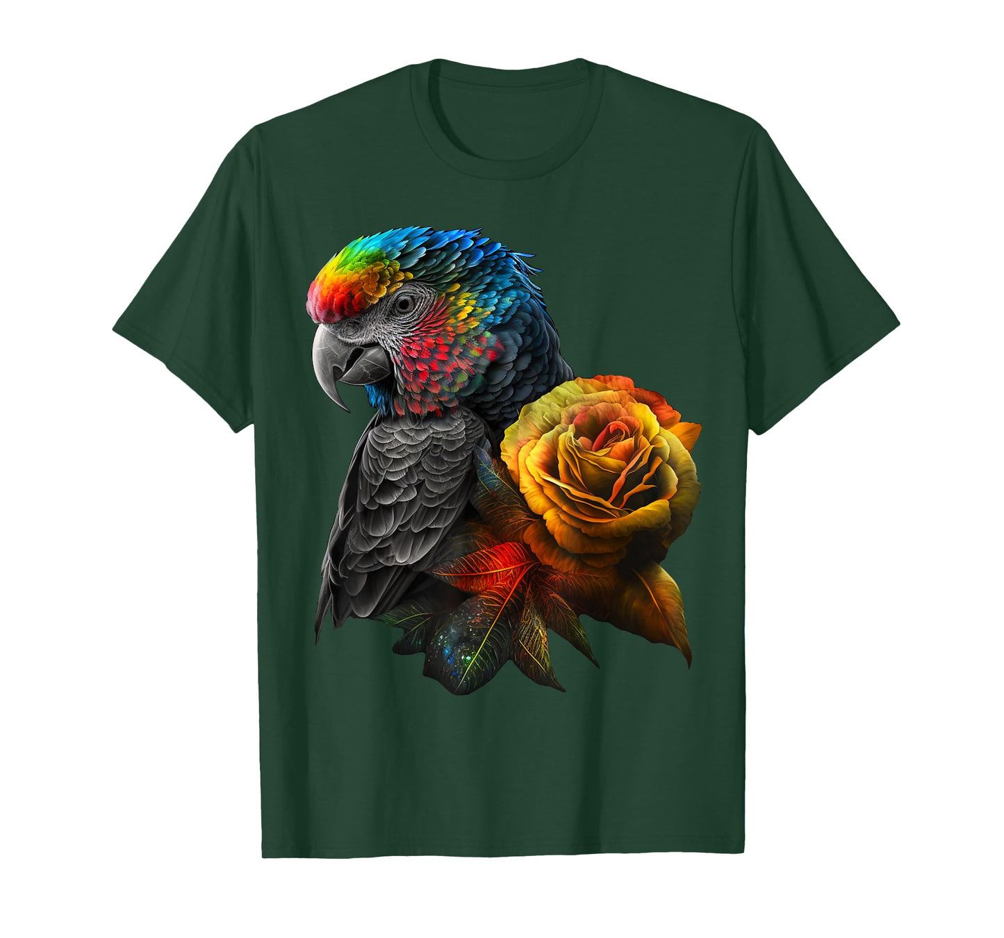 Parrot Bird Colourful Art Animal Flowers T-Shirt