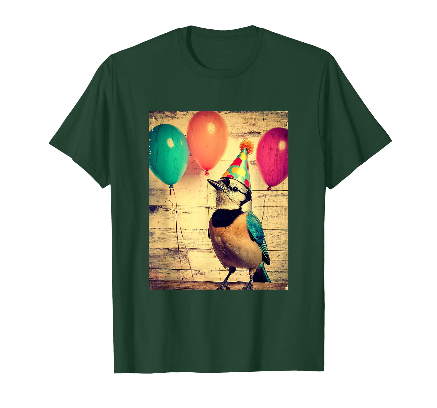 Blue Jay Retro Art Print Birthday Party Balloons & Party Hat T-Shirt