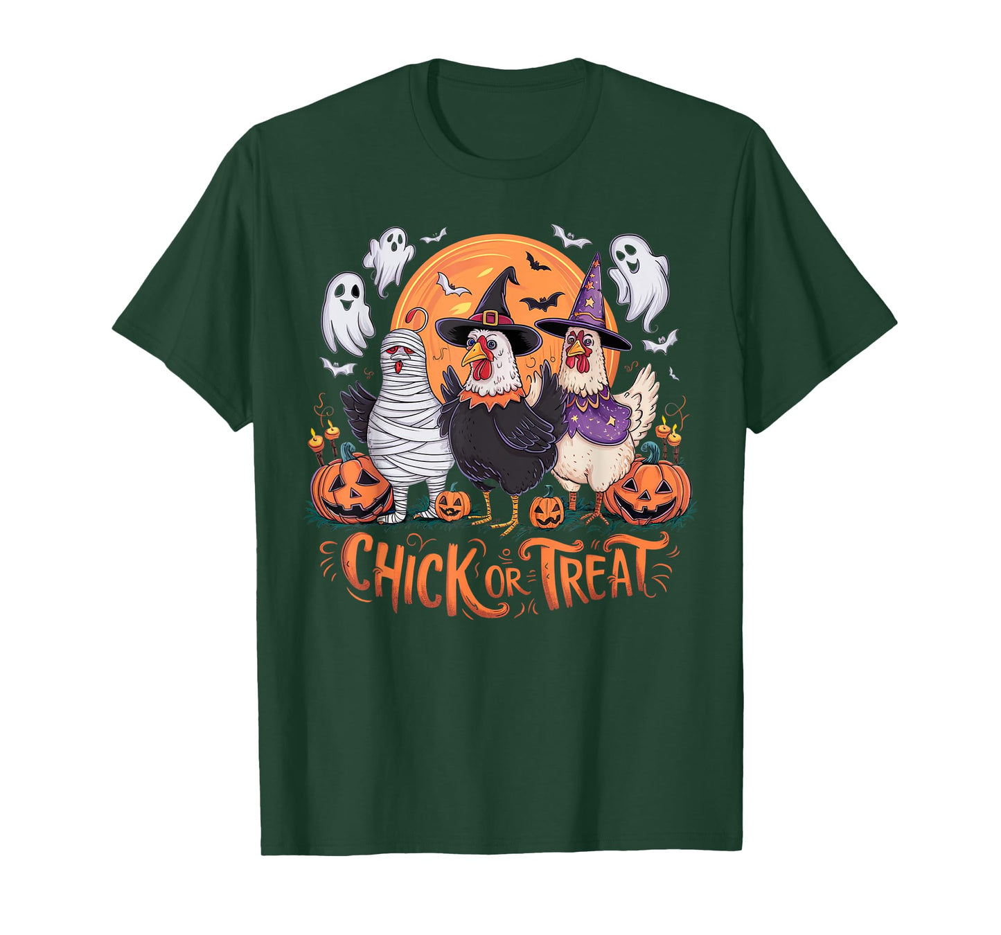 Halloween Chick Or Treat Pumpkin Spooky Witch Chicken Farmer T-Shirt