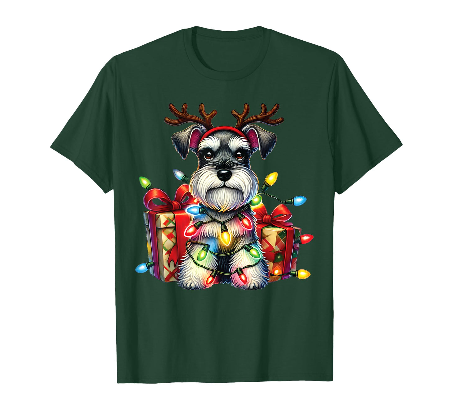 Miniature Schnauzer Dog Lovers Reindeer Christmas Lights T-Shirt
