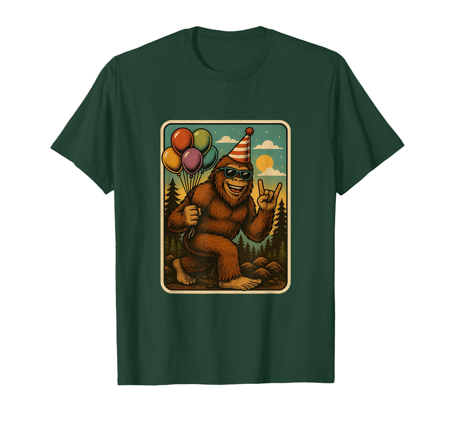 Bigfoot Party Vibes Birthday Balloons Forest Fun T-Shirt
