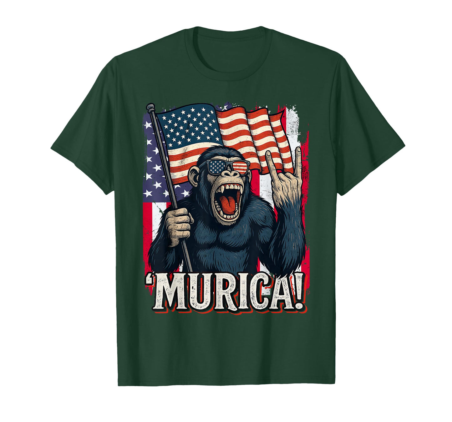 Murica Monkey 4th of July American Flag Patriotic USA T-Shirt