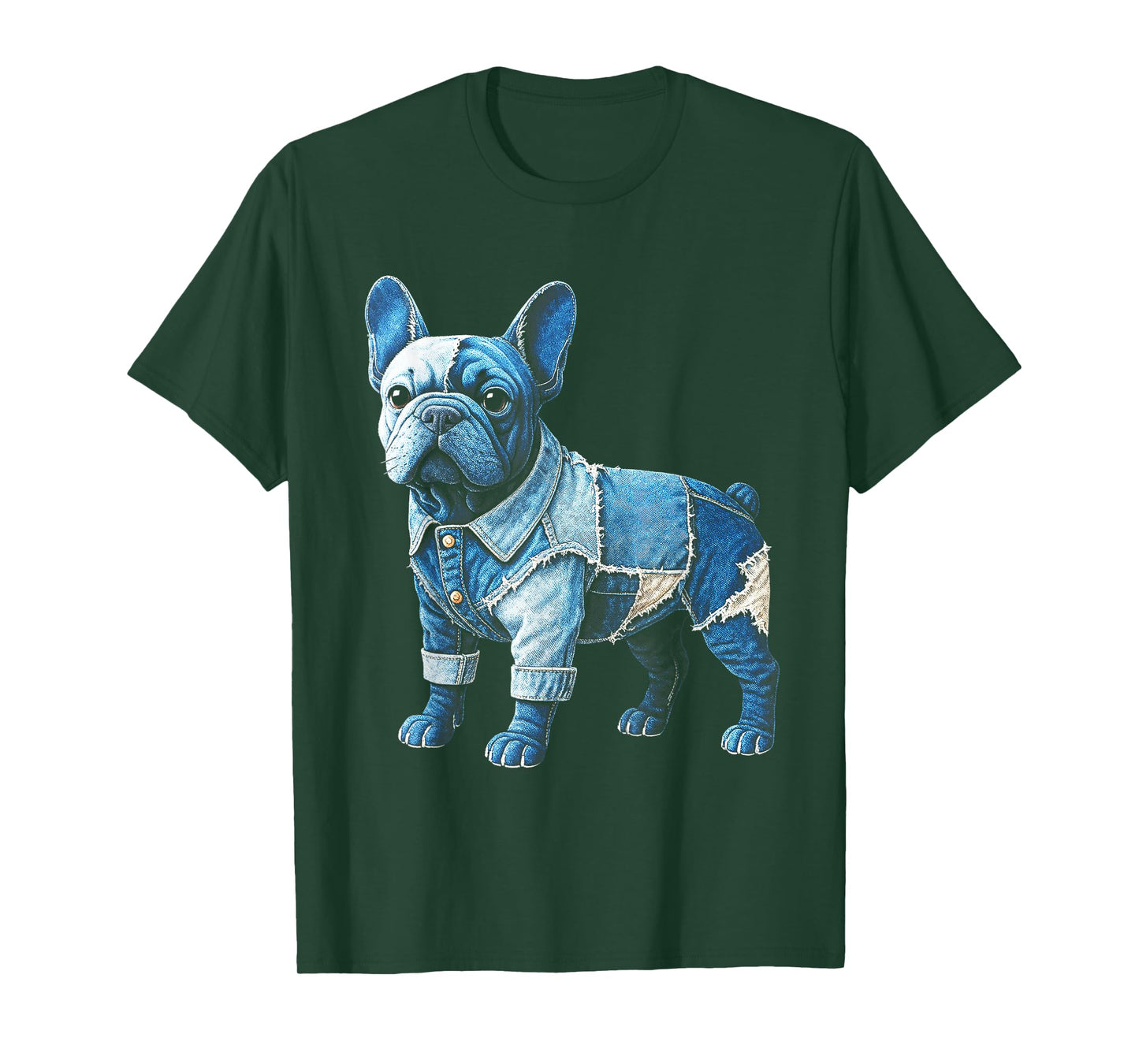 Denim Patchwork French Bulldog Art Cute Dog pet Gifts Men Women T-Shirt