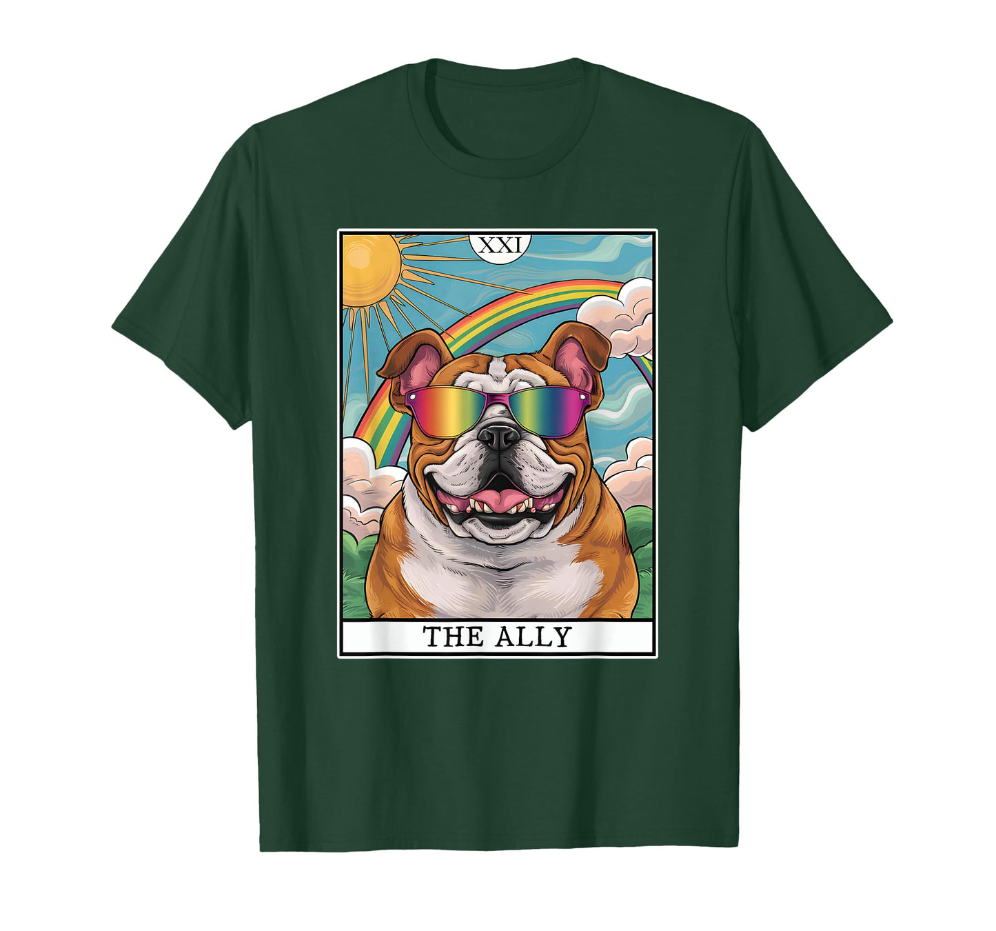 Funny Ally Dog English Bulldog Sunglasses LGBTQ Pride T-Shirt
