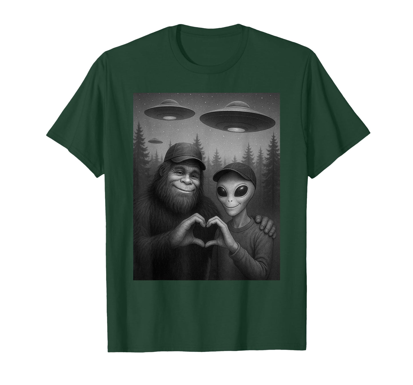 Funny Bigfoot and Alien Sasquatch Love Hand Sign Boys Kids T-Shirt