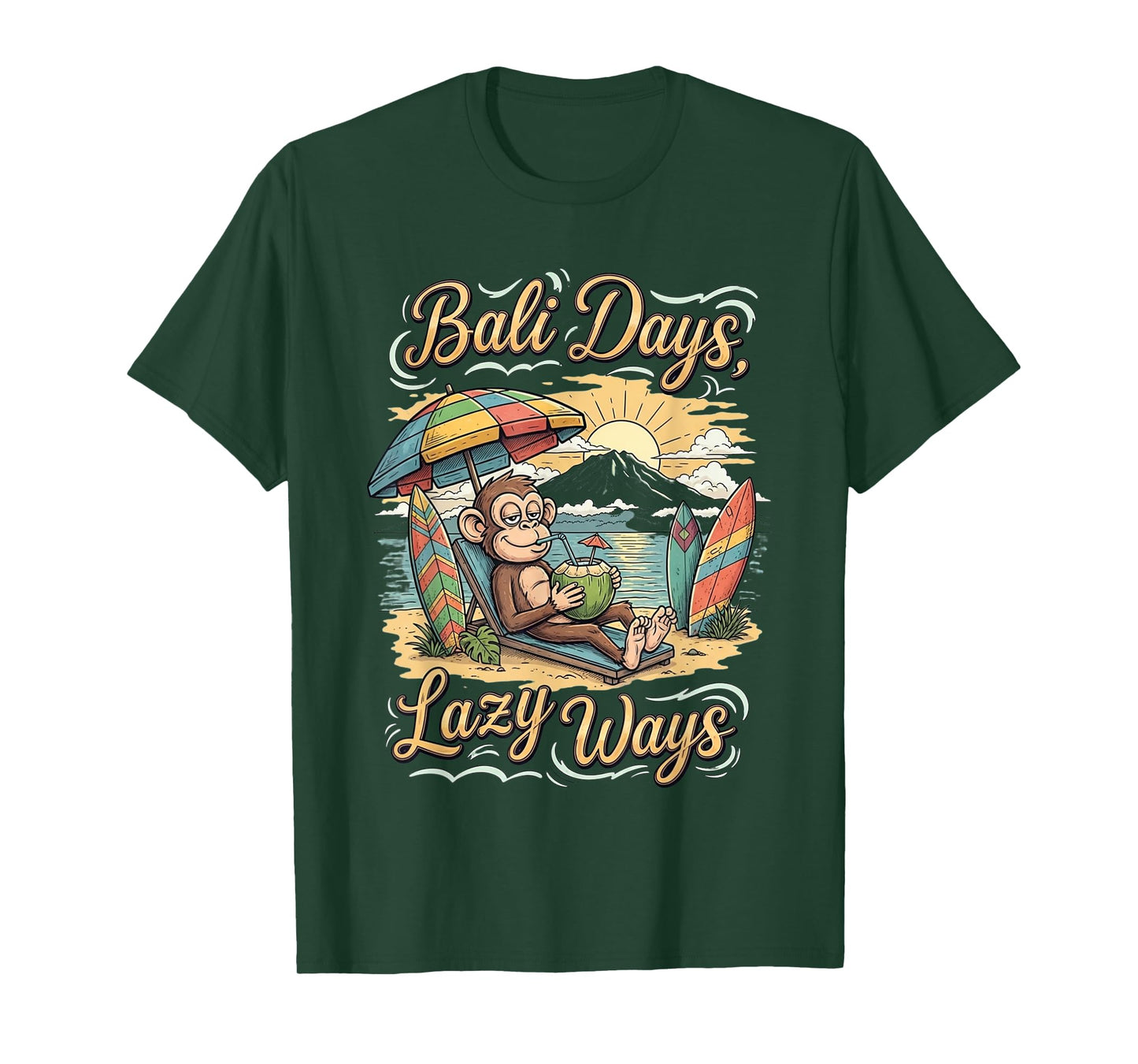 Bali Days Lazy Monkey Beach Vacation Graphic Souvenir T-Shirt