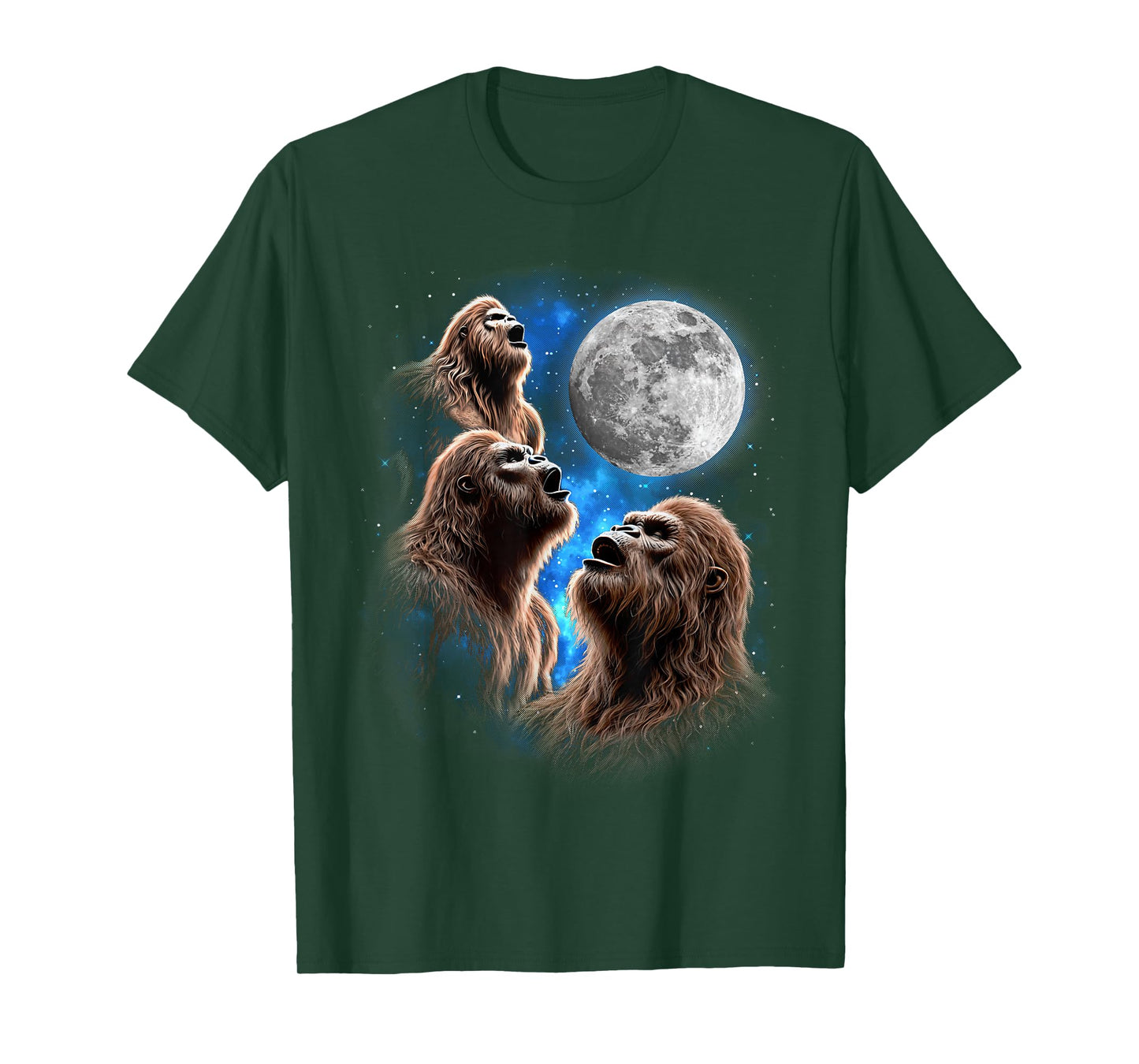 Three Bigfoot Moon Howling Funny Meme Weird Sasquatch Space T-Shirt
