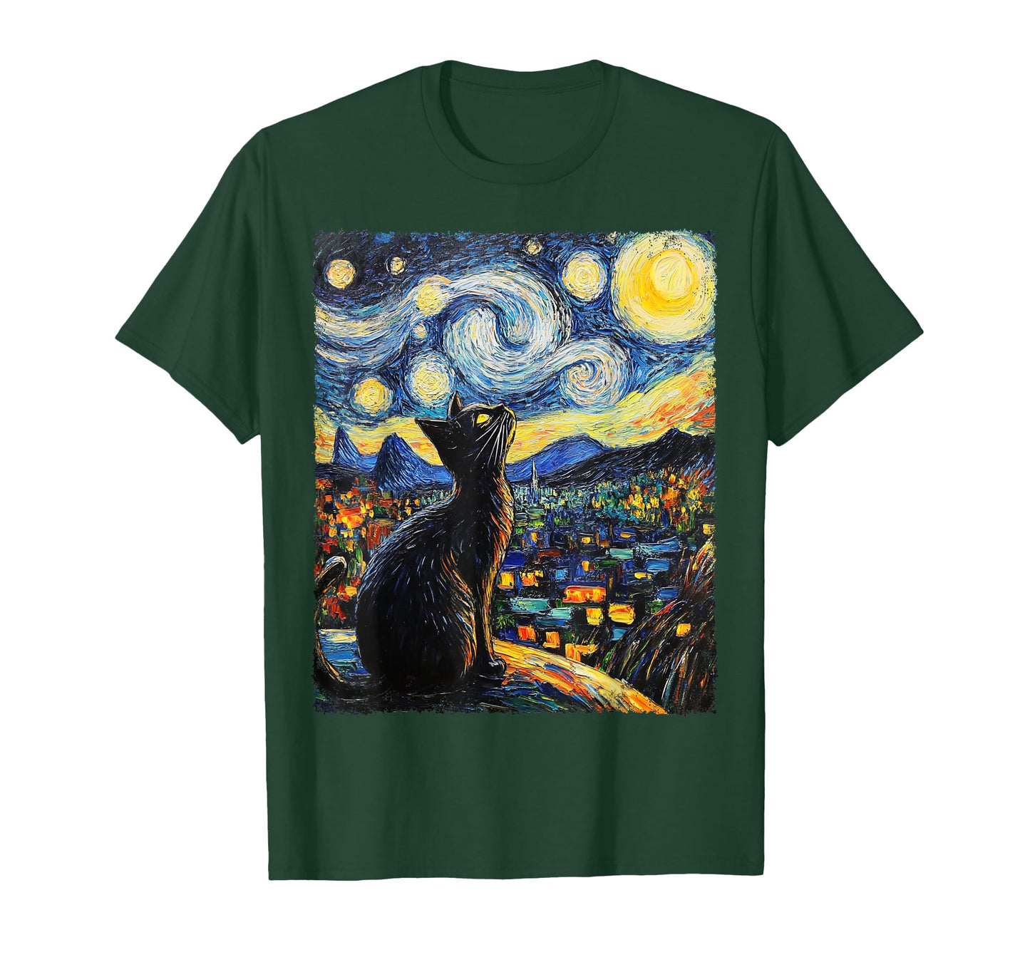 Modern Art Painting Van Gogh Starry Night Kitten T-Shirt