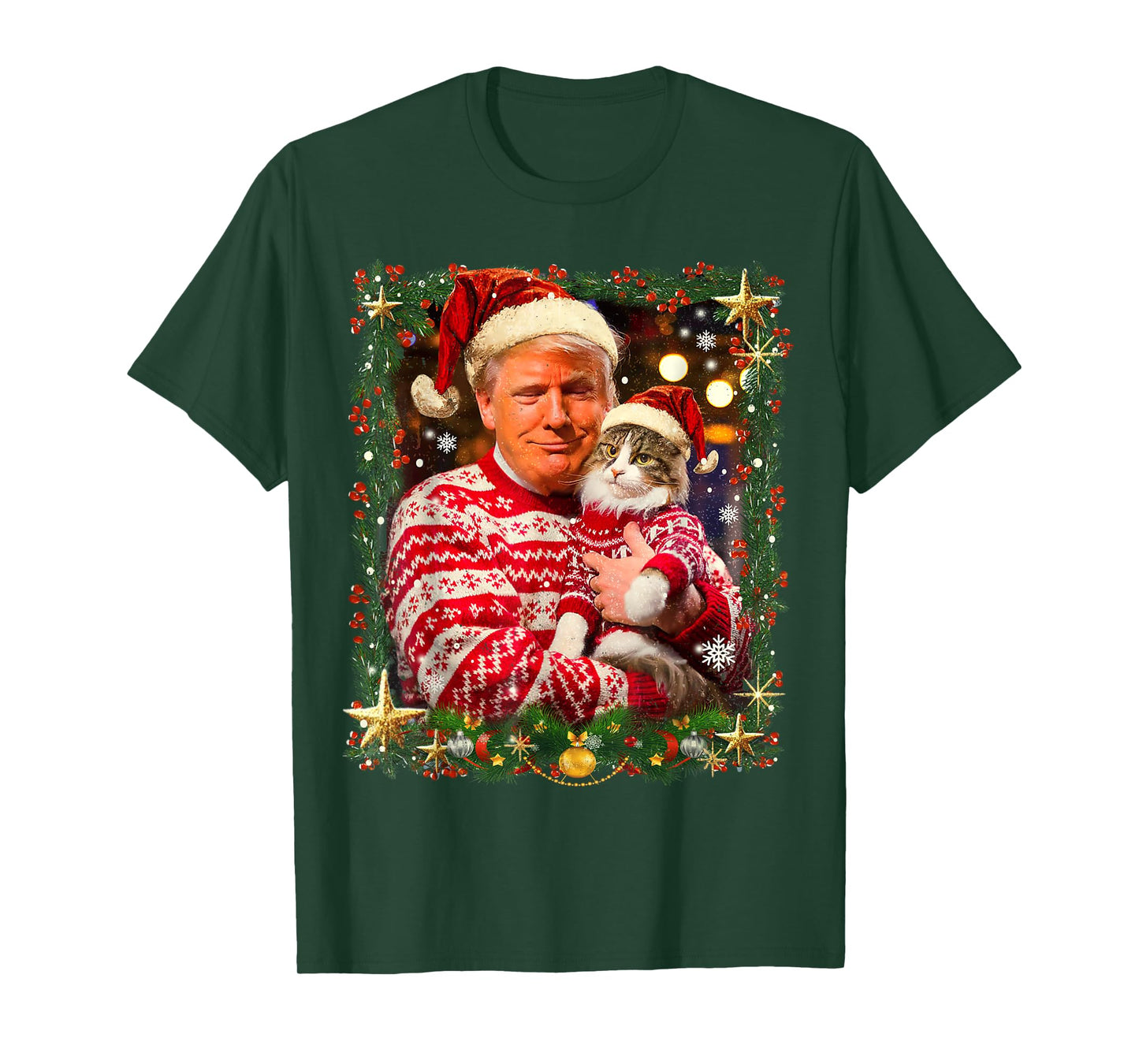 Funny Trump Christmas Sweater for Cat Lovers Xmas Pajamas Men Women Kids T-Shirt