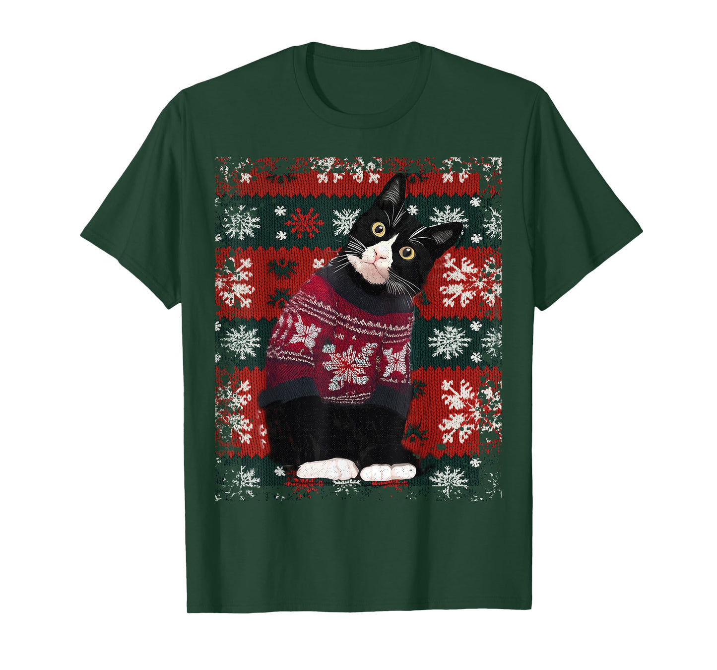 Christmas Tuxedo Cat Santa Sweater Ugly Xmas Funny T-Shirt