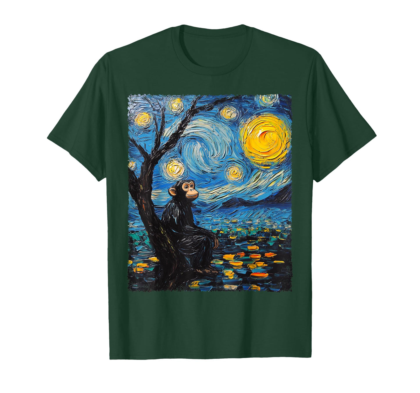 Modern Art Painting Van Gogh Starry Night Monkey T-Shirt