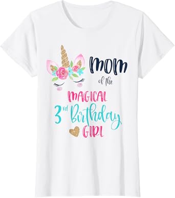 Unicorn Mom of the 3rd Birthday Girl Matching Daughter Party T-Shirt