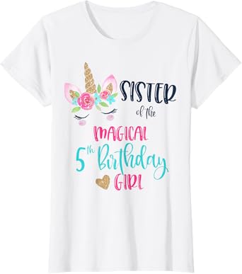 Unicorn Sister of the 5th Birthday Girl Shirt Matching Sis