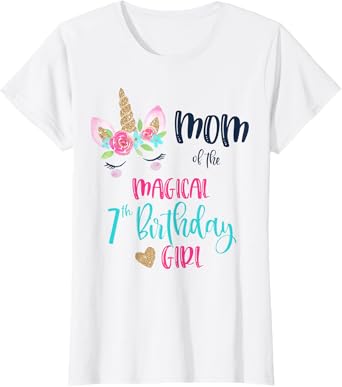 Womens Unicorn Mom of the 7th Birthday Girl Shirt Matching Mama