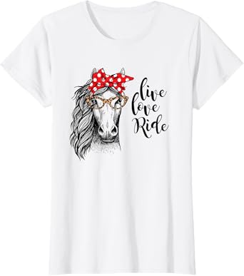 Fun Horseback Riding Shirt Live Love Ride Horse with Bow 2XL T-Shirt