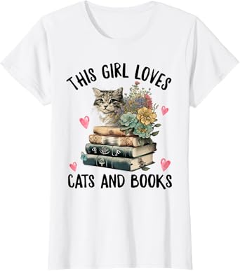 This Girl Loves Cats and Books Funny Cat Watercolor T-Shirt
