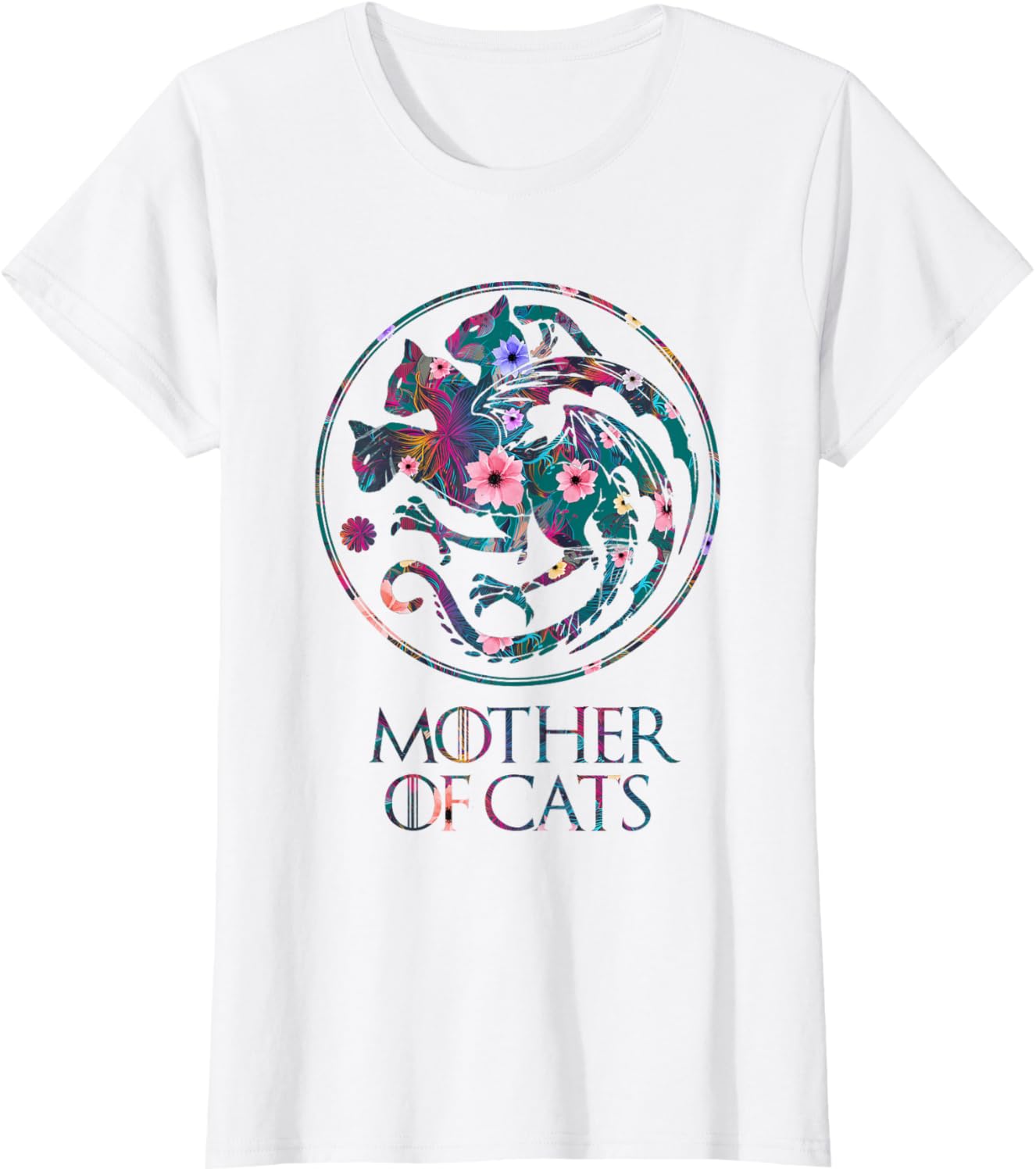 Mother of Cats Shirt With Floral Art - Cat Lovers T-Shirt