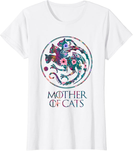 Mother of Cats Shirt With Floral Art - Cat Lovers T-Shirt