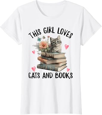 This Girl Loves Cats and Books ok? Funny Cat Watercolor T-Shirt