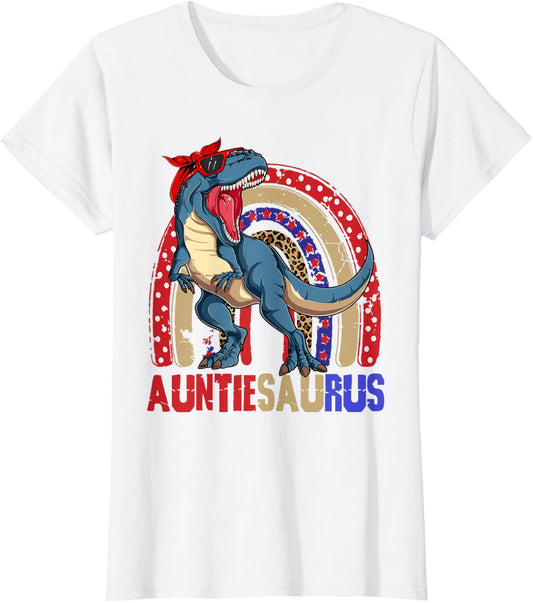 Auntiesaurus T Rex Dinosaur Auntie Saurus Family 4th of July T-Shirt for Women