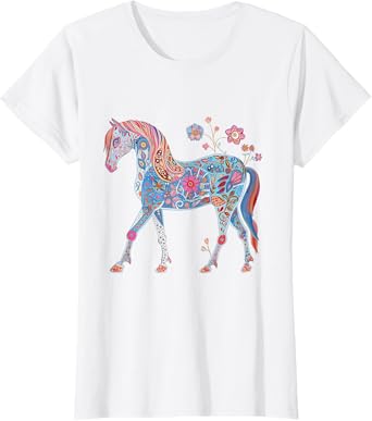 Horse Flowers Horseback Riding Equestrian Horse Girls Kids T-Shirt
