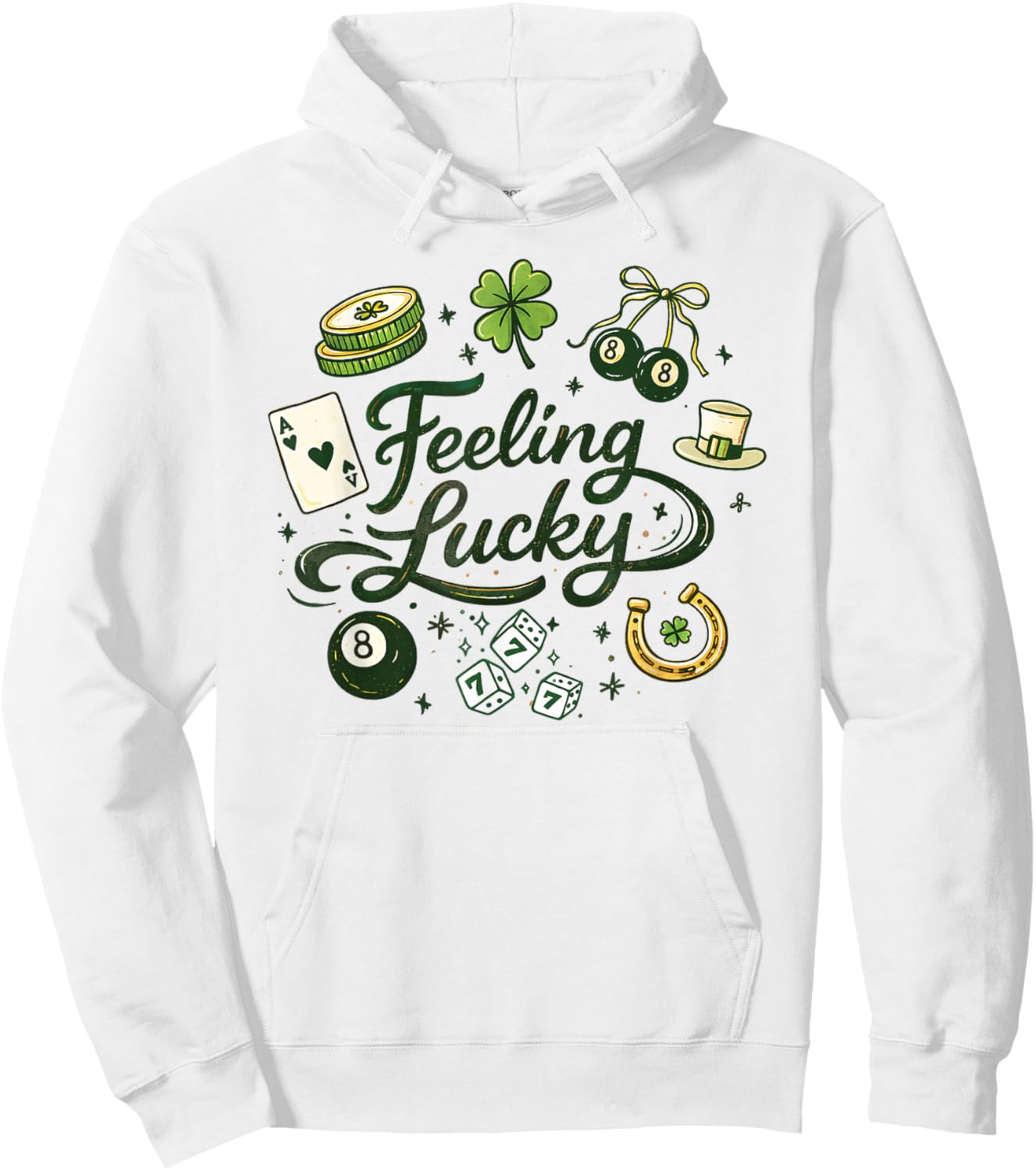 Feeling Lucky Green Clover Horseshoe Dice Lucky Charms T-Shirt Hoodie - Hoodie | White