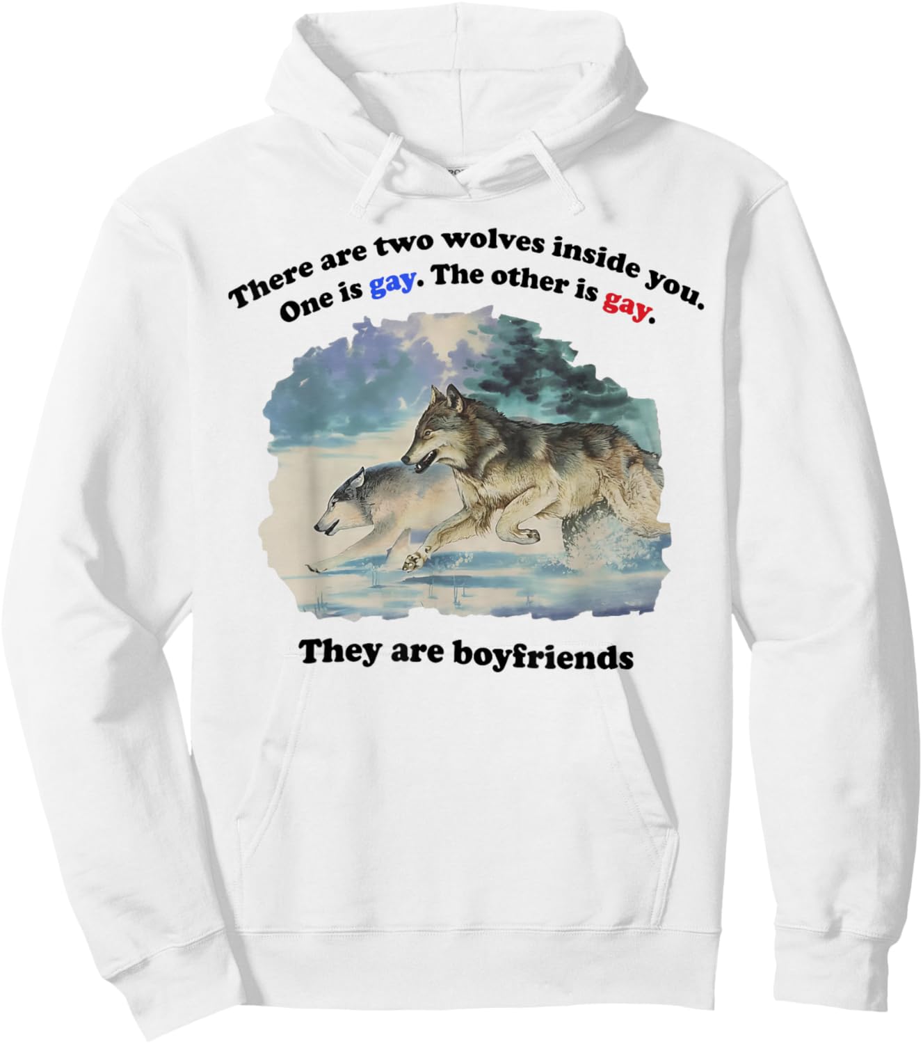 There are Two Wolves Inside You Both are Gay Pride Meme T-Shirt Hoodie - Hoodie | White