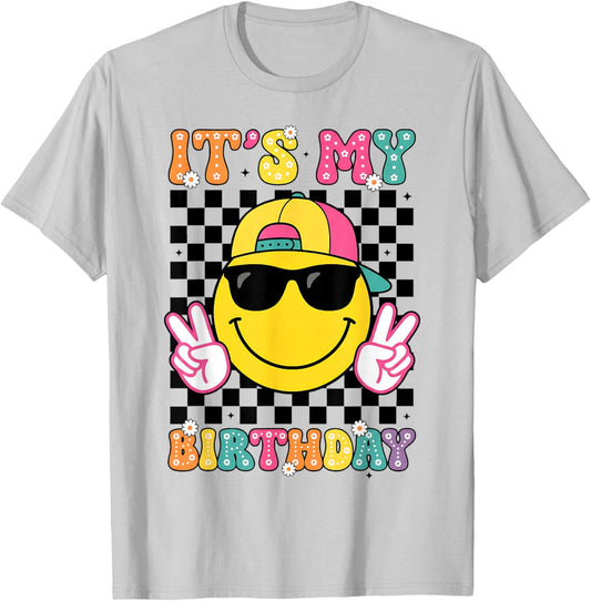 Groovy It's My Birthday Girls Women Teens Kid Bday Flower T-Shirt T-Shirt - T-Shirt | Ash