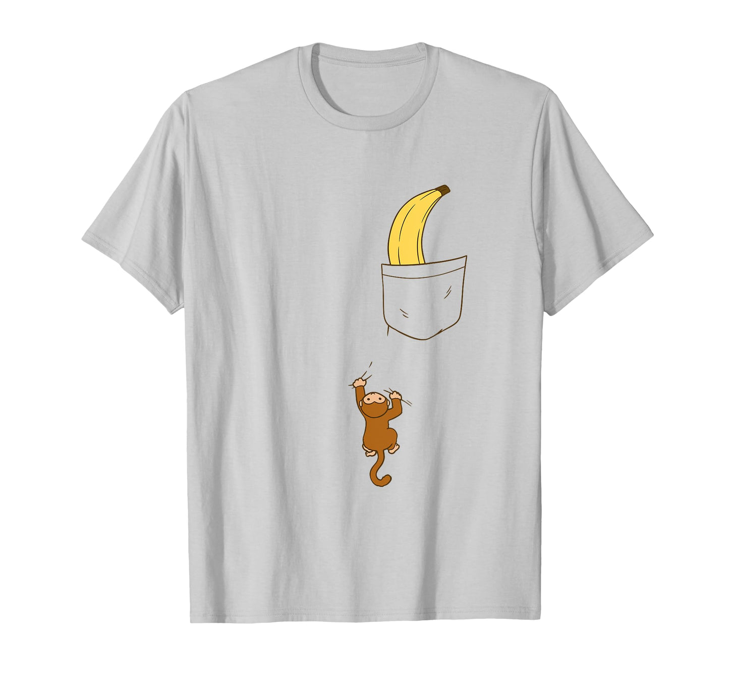 Cute Baby Monkey Climbing for Banana in Pocket Funny Animal T-Shirt