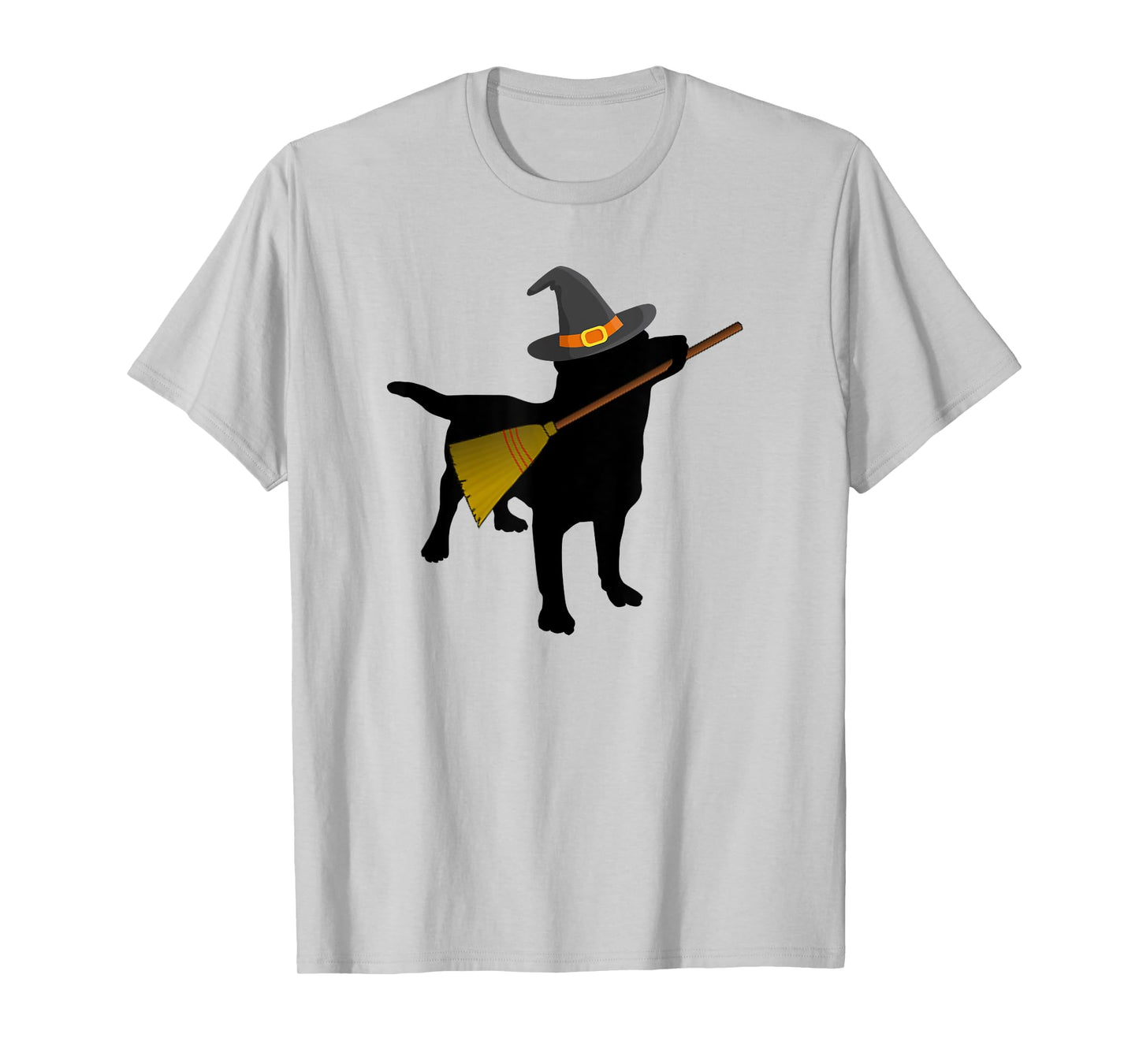 Funny Halloween Black Lab Dog Cute Witch Hat Broom T-shirt T-Shirt
