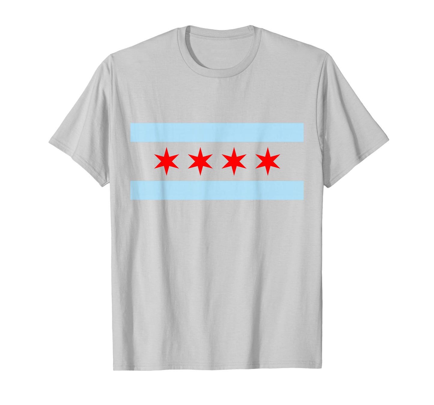 Tee Styley Chicago Flag T-Shirt - Men's Unisex-Adults Kids Classic Fit Collarless Crew Neck Short Sleeve White Solid Cotton Flag T-Shirt