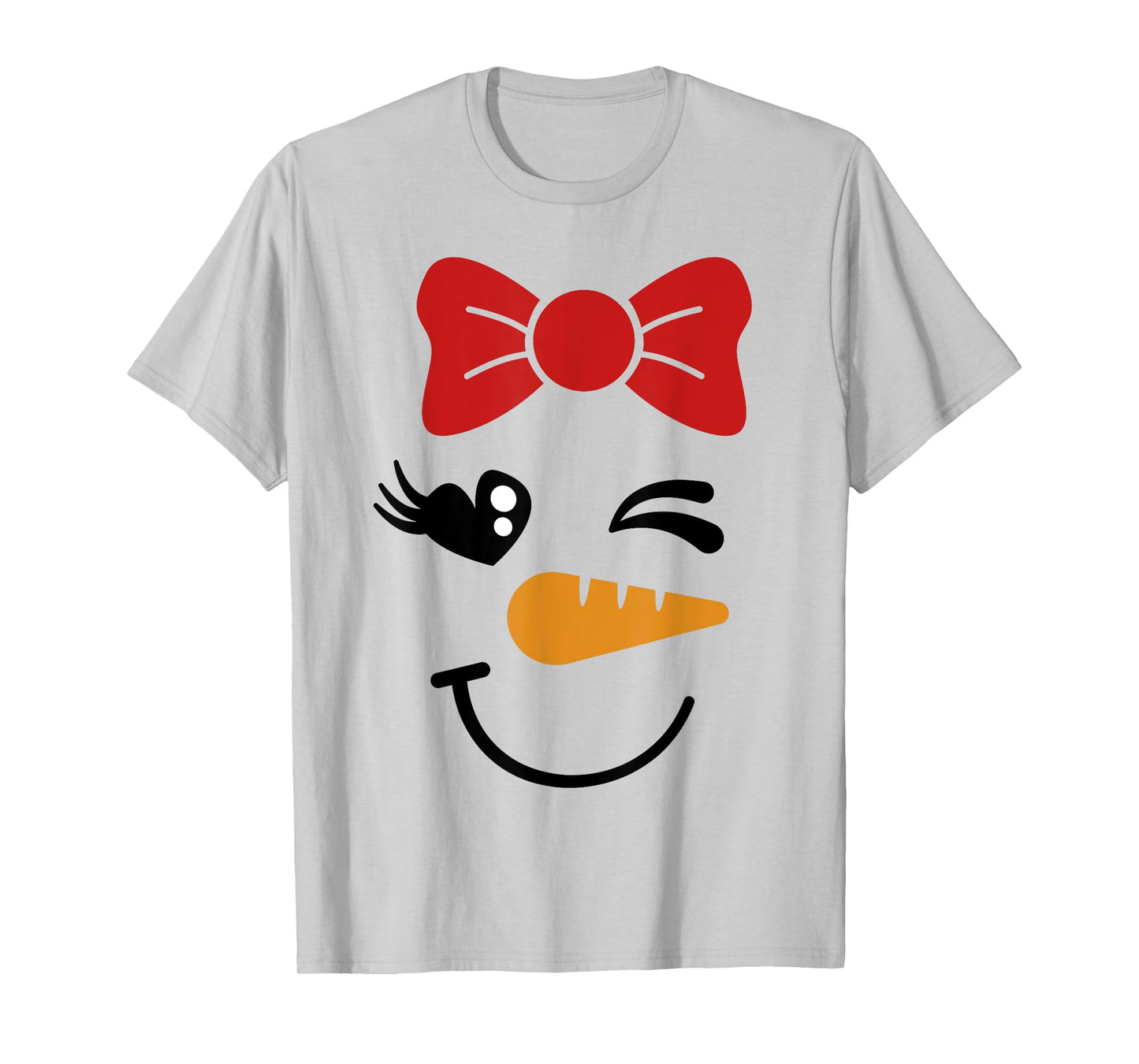 Pink Bow Snowman For Girls Cute Snowgirl Face Christmas T-Shirt