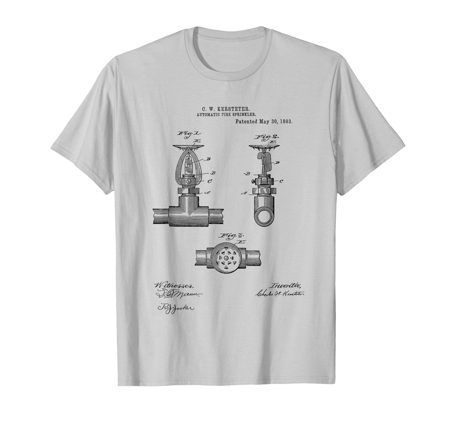 Fire Sprinkler Vintage Patent Hand Drawing Funny Novelty T-Shirt