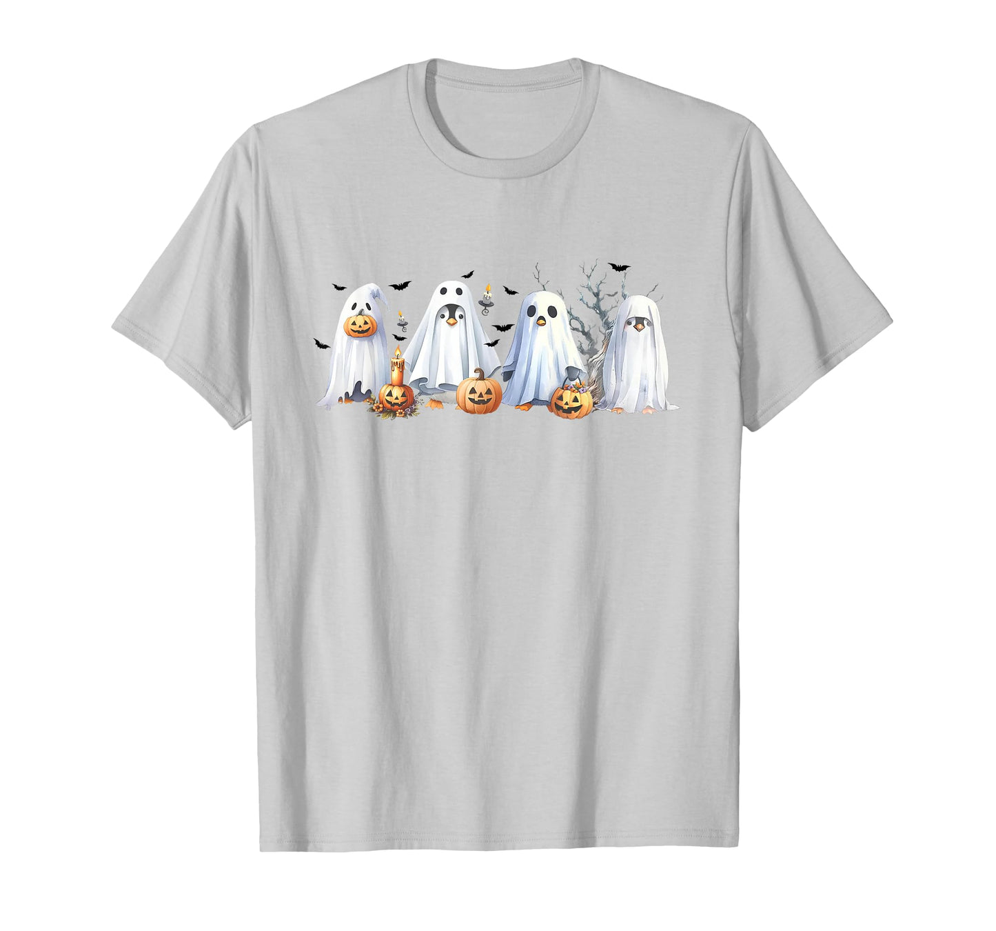 Funny Pumpkin Penguin Ghost Halloween Penguin Lover Womens T-Shirt