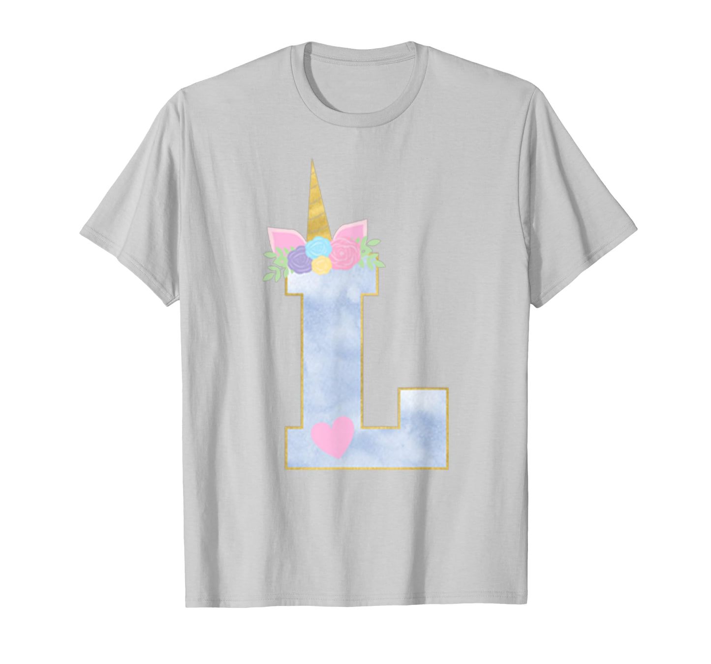 Initial L Unicorn Alphabet Letter for Girls T-Shirt