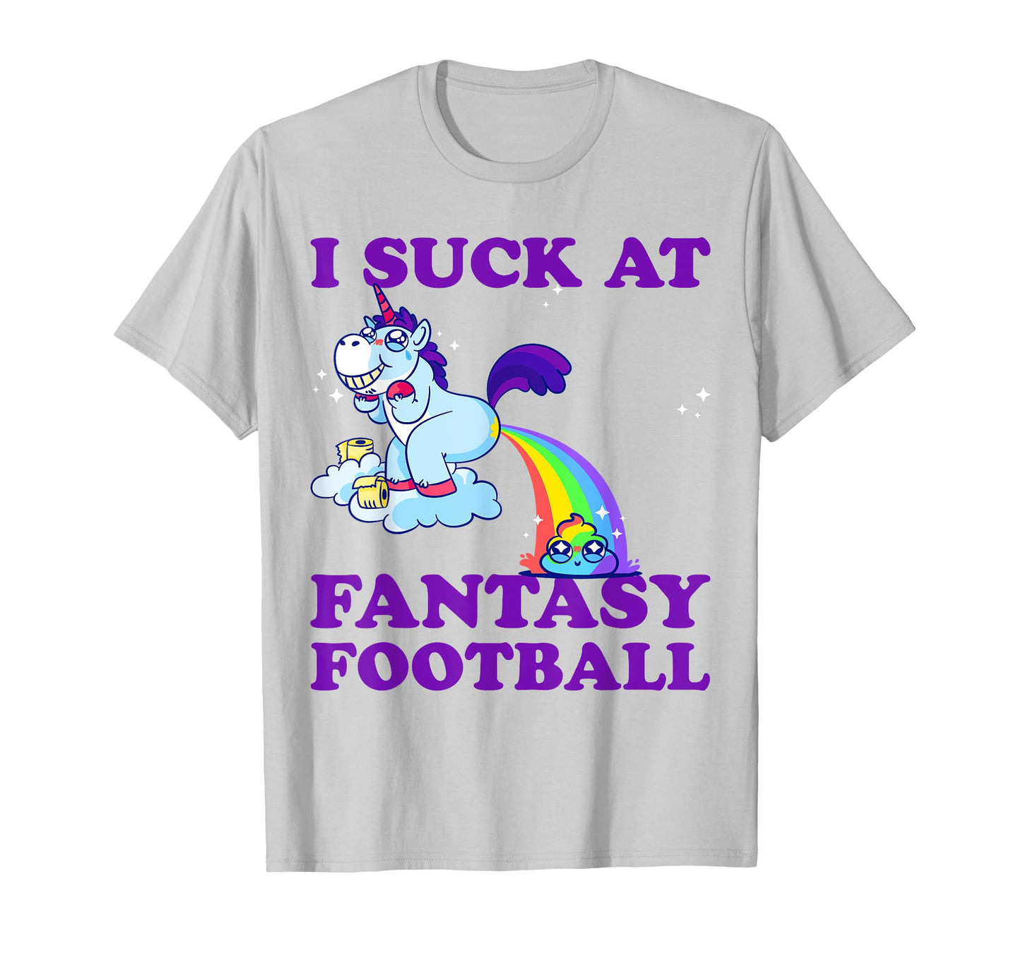 I Suck At Fantasy Football Unicorn With Rainbow Poop Pink T-Shirt