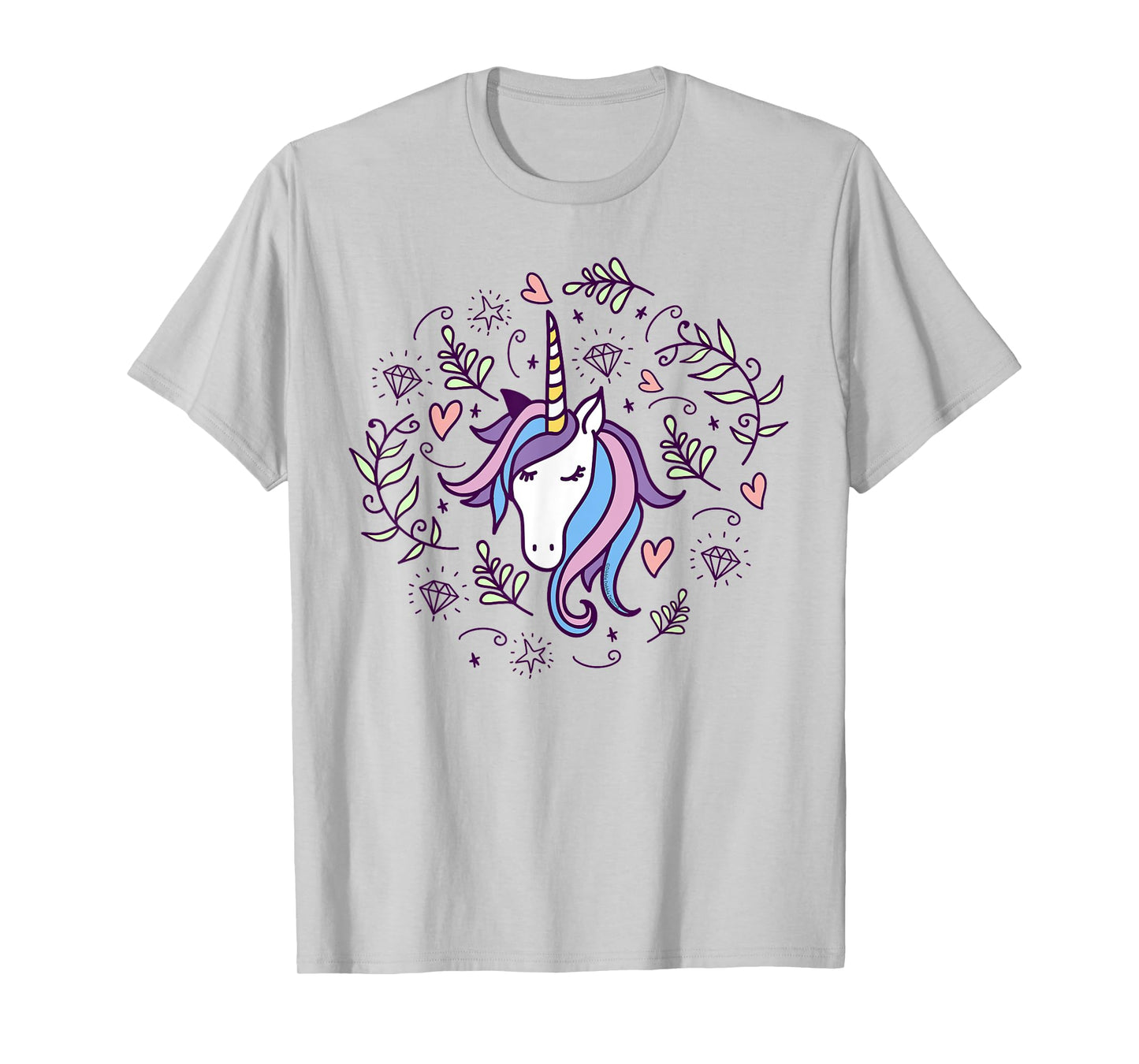 Unicorn with Pink Hearts and Diamonds Magical Unicorn T-Shirt