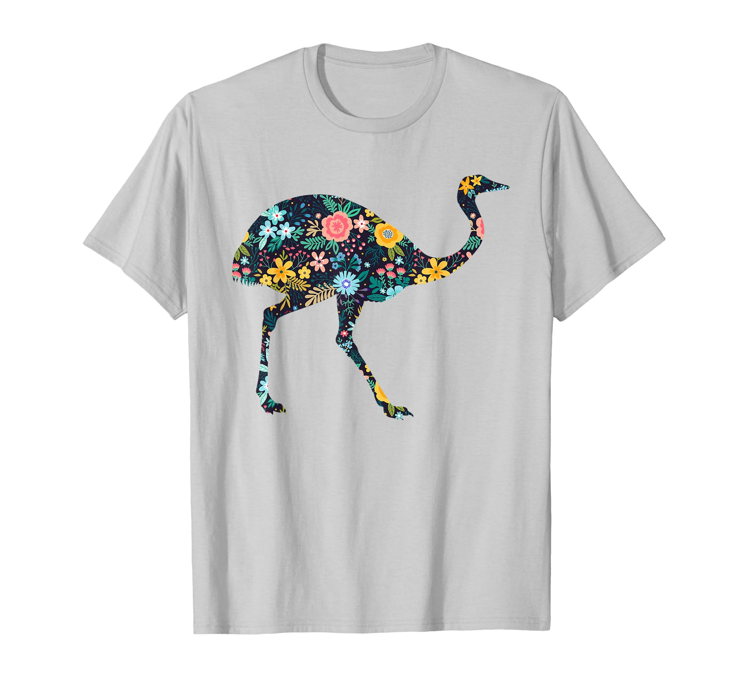 Floral Rhea Bird Silhouette Womens Girls Graphic T-Shirt