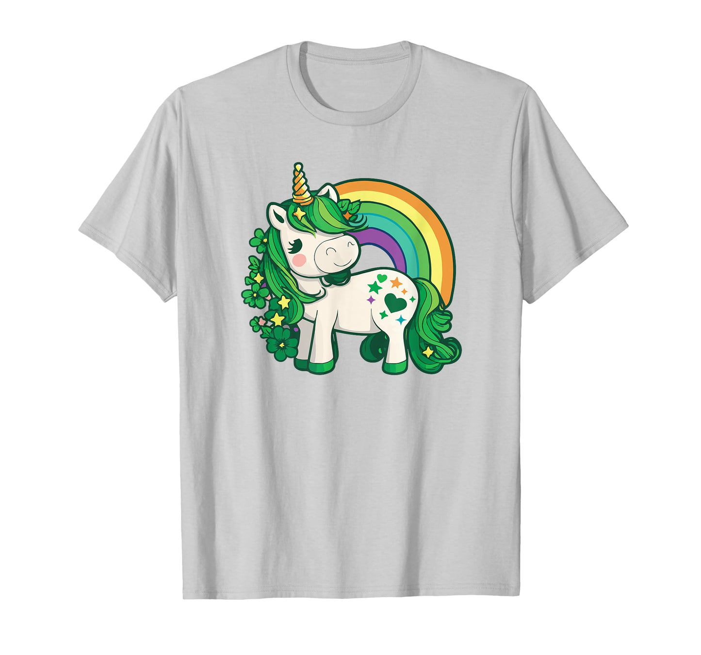 Unicorn St Patricks Day Rainbow / Green Clovers Kawaii Cute T-Shirt
