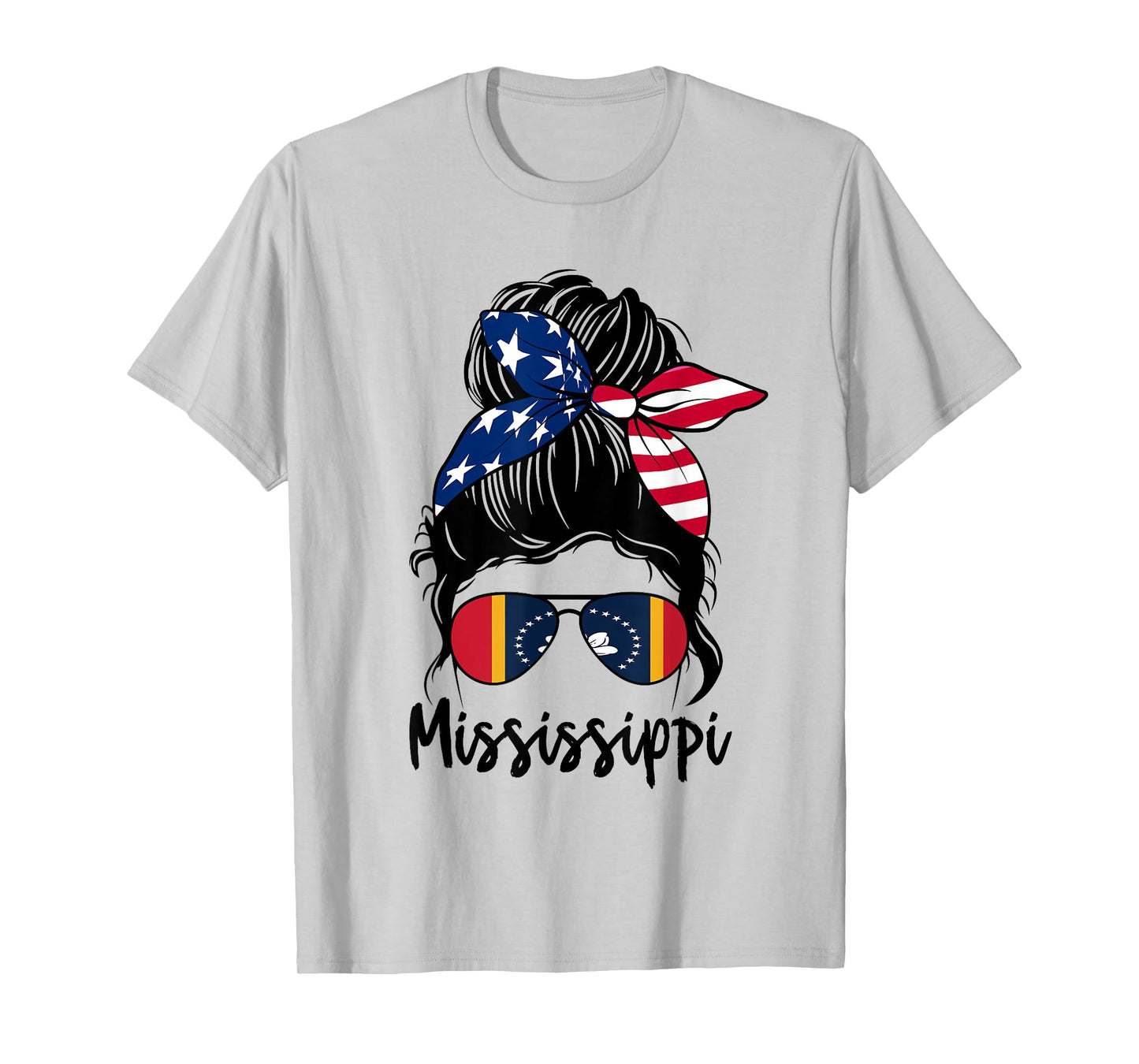 Mississippi Girl Mississippi Flag State Girlfriend messy bun T-Shirt