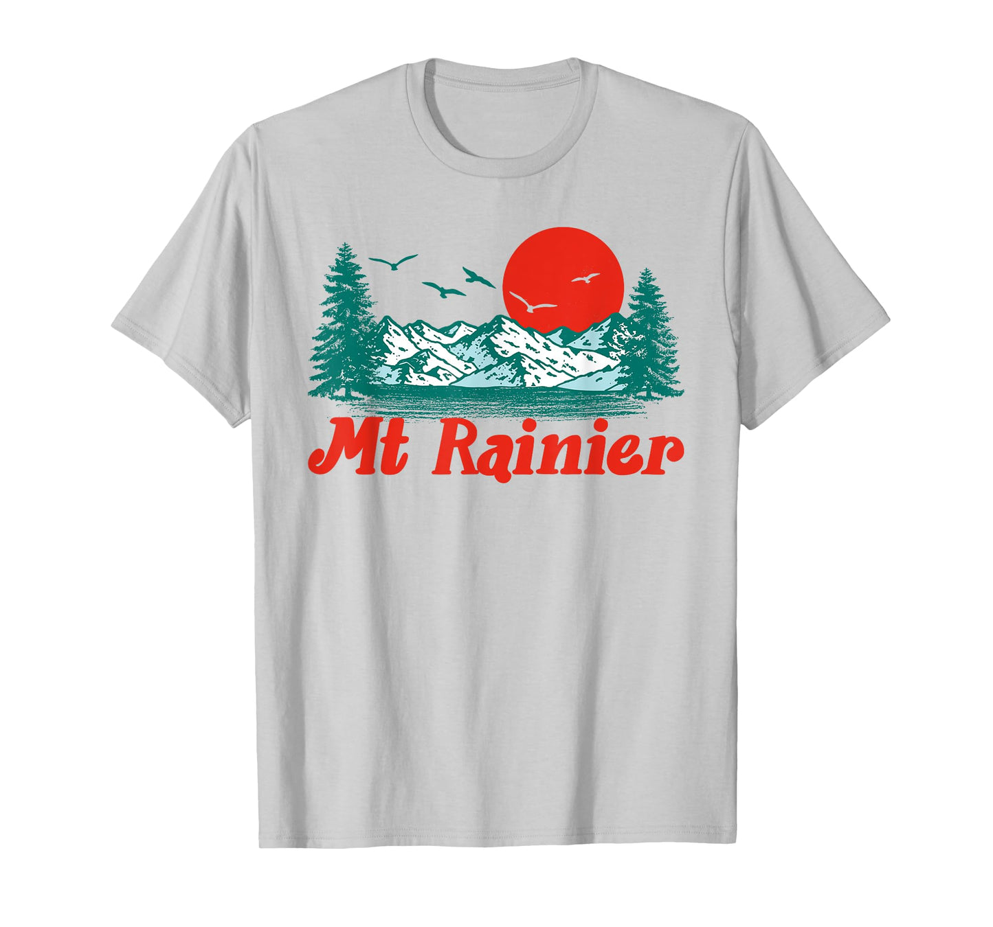 Retro Mt Rainier Mountain Trees & Sun Scene Graphic T-Shirt