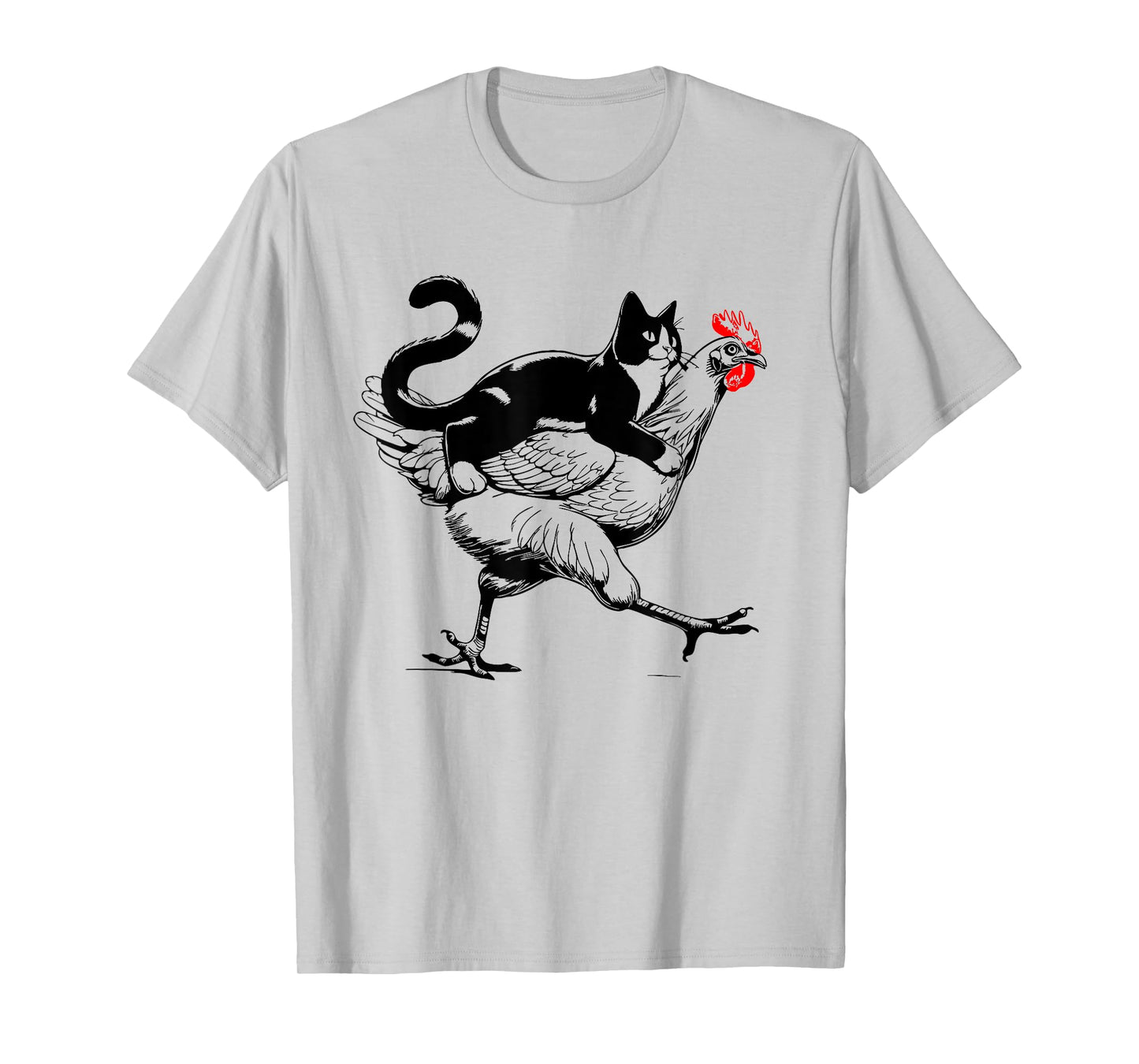 Tuxedo Cat on a Chicken Funny tuxedo cat riding a chicken T-Shirt for Men Women Girls Kids