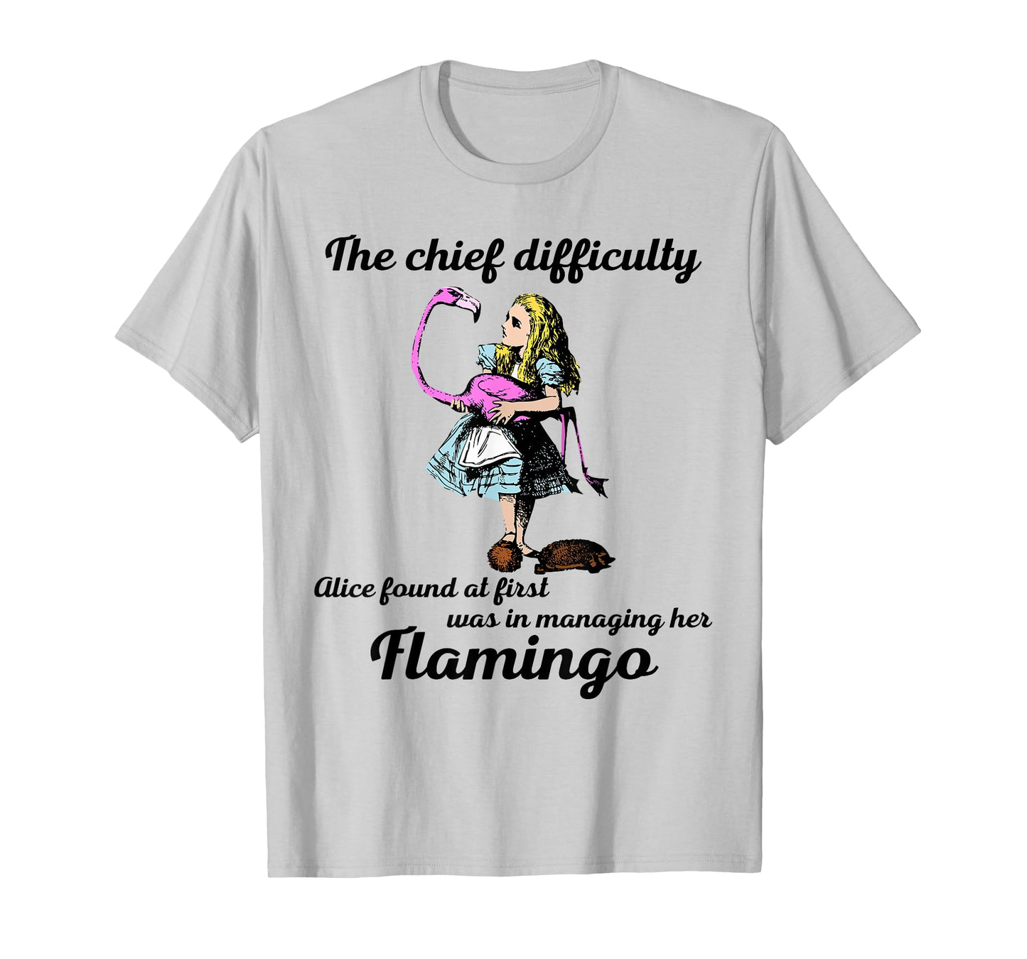 Alice Managing Flamingo Croquet Mallet And Hedgehog T Shirt T-Shirt