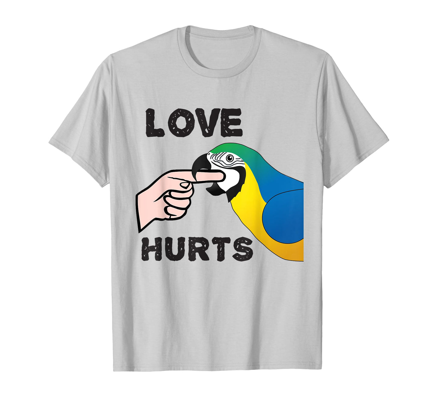 Love Hurts Blue and Gold Macaw Parrot T-Shirt