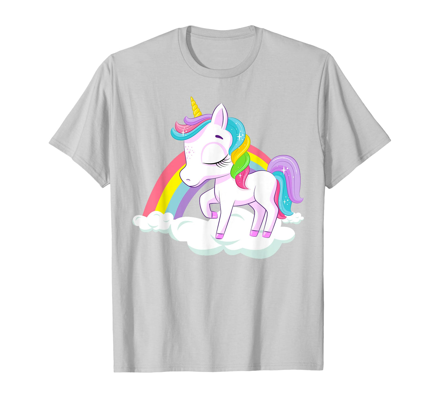 Pink Rainbow Unicorn Baby Dancing on Fluffy Clouds T-Shirt